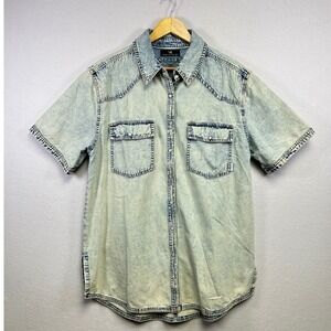 URBAN‎ DAIZY Women's Acid Wash Short Sleeve Denim Shirt Western Style Size L